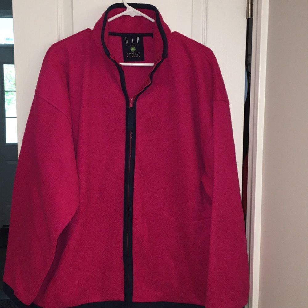 Vintage Fuchsia Pink Retro zipper fleece jacket L